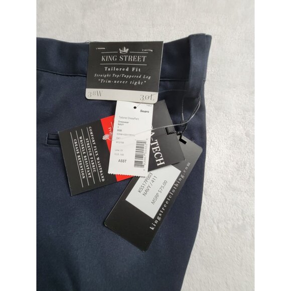 King Street Mens Navy Tailored Dress Pants 38W x 30L Ultra Series Supra-Flex New - Picture 3 of 10